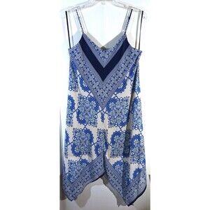 Luxology Handkerchief Hem Dress Blue and White Midi Adjustable Cami Straps